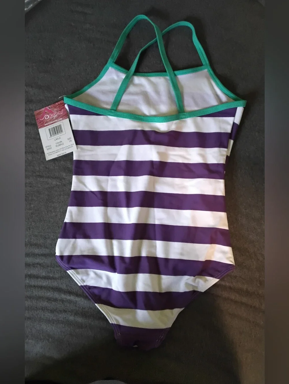 Kanu Surf Girls Size 14 Layla Purple Stripe One Piece Swimsuit NWT